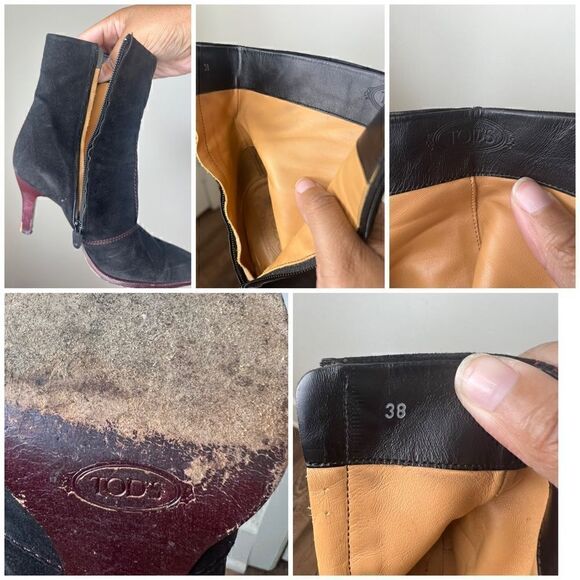 Tod’s Women’s Black/Red Contrast Stitching Suede Ankle Booties Size 8 - Picture 15 of 15